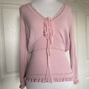 Elegant Pink Women's Knit Beaded Ruffle Top